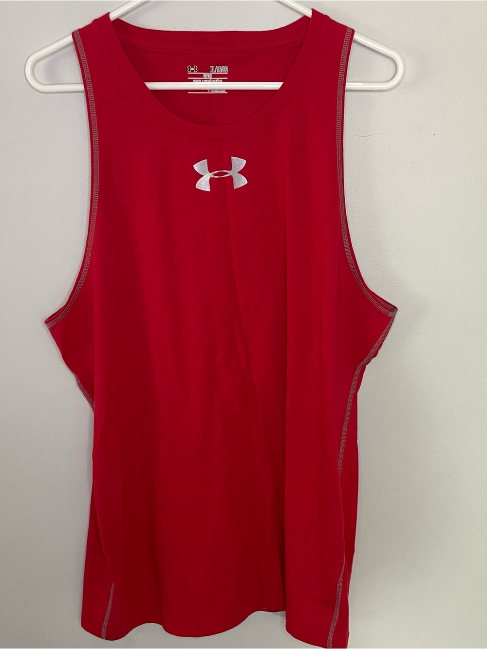 Under Armour Red Performance Fitted Tank Top with Silver Logo